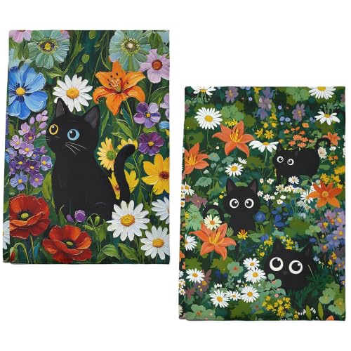 Accnicc 2 Pack Black Cat Bathroom Hand Towels Decorative Green Plant Daisy Floral Dish Kitchen Towel 16x27 Inch Cute Botanical Absorbent Soft Microfiber Bath Towels Hotel Spa - color: Green