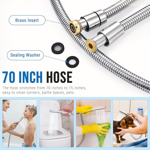 G-Promise All Metal 3-Function Handheld Shower Wand | Built to Last, Easy Install, with On/Off Switch Holder, Extra Long Hose, Modern Upgrade - color: Chrome, style: Square