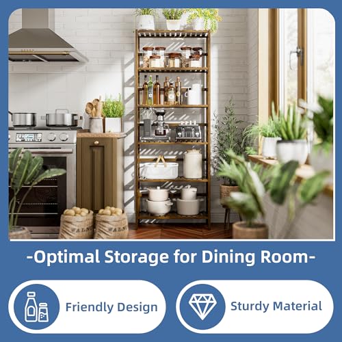 HITNET Bookcase, Bamboo Bookshelf, 6-Tier Adjustable Tall Open Book Shelf, Free Standing Storage Shelves Organizer, Flower Plant Display Stand, Walnut - color: Walnut