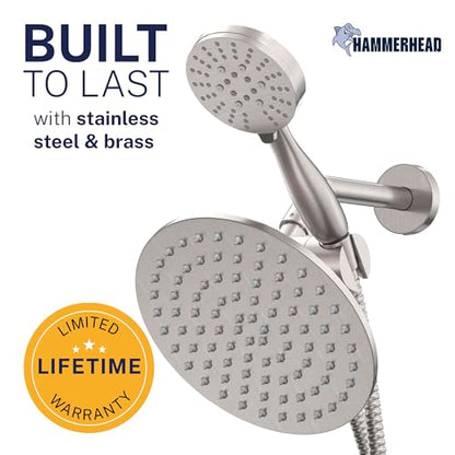 HammerHead Showers Dual Shower Head Combo, 8-Inch Rainfall & 3-Flow Handheld, Brushed Nickel, 1.75 GPM - color: Brushed Nickel, size: 1.75 GPM California