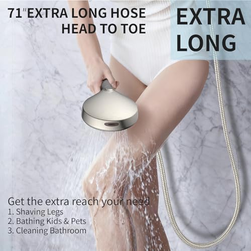 Brushed Nickel Handheld Shower Head, 9 Spray Modes High Pressure Showerhead | 71 Inch Kink-free Hose, Power Wash for Low Pressure Homes, Pet Tub Tile Cleaning - color: Brushed Nickel- 4.53 Inch