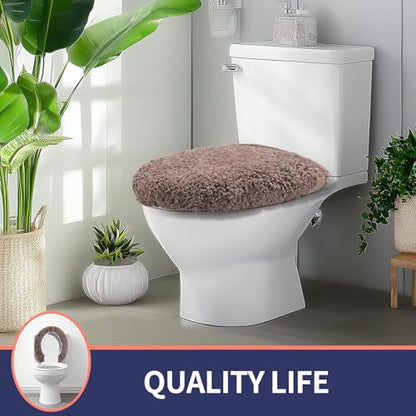 Soft Microfiber Toilet Lid Cover 17.5" x 15" Machine Washable | Solid Toilet Seat Cover Adjustable Rubber Backing Fits Most 16 -17.5" L x 14-16" W Round Oblong and Elongated Toilet Seat - color: Coffee