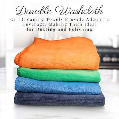 EcoSol Designs - Microfiber Towels, Cleaning & Drying Must-Have, Soft, Thick Dry/Wipe for Personal/Home/Office/Car Use, 4 12x12 Microfiber Towels with Hanging Loops in Orange, Blue, Green and Grey - color: Orange, Green, Blue, Grey