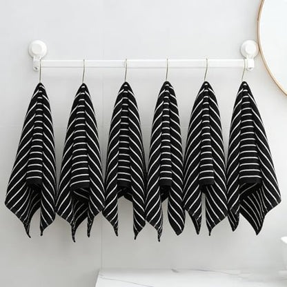 Black and White Hand Towels Bathroom Cotton Striped Towels, 13 x 29 Inches, Lightweight Quick-Dry Absorbent, 6 Piece Set - color: Black