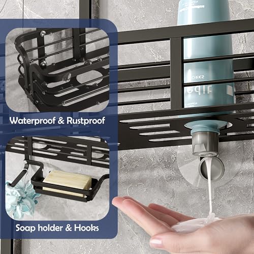 Shower Caddy Hanging, Never Rust Aluminum Shower Organizer, Over Showerhead No Drilling Shower Racks, with Soap Holder Multi Hooks Bathroom Storage for Shampoo Sponge, Black - color: Black