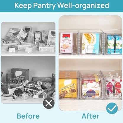 Vtopmart 4 Pack Stackable Clear Pantry Storage Drawers, Large | Large Clear Drawers with Handles. Stackable, Easy to Assemble, Non-slip and Sturdy for Pantry, Kitchen, Cabinet & Bathroom. - size: 2Pack 7"H