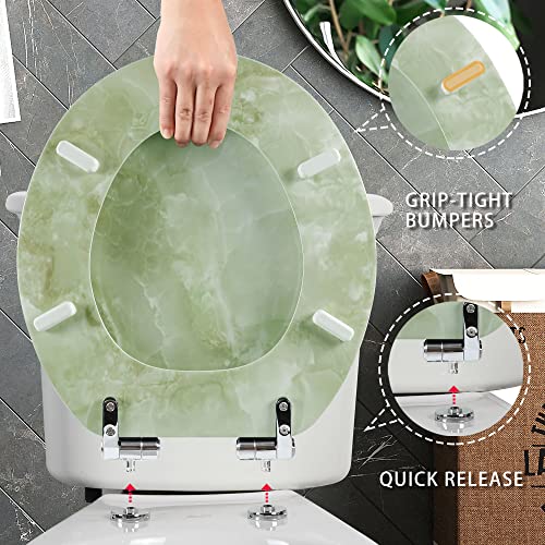 Angel Shield Marble Toilet Seat Durable Molded Wood with Quiet Close, Easy Clean, Quick-Release Hinges Round Toilet Seat (Round, Green Marble) - color: Green Marble-Round, size: Round-16.5“