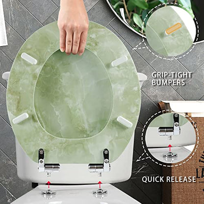 Angel Shield Marble Toilet Seat Durable Molded Wood with Quiet Close, Easy Clean, Quick-Release Hinges Round Toilet Seat (Round, Green Marble) - color: Green Marble-Round, size: Round-16.5“