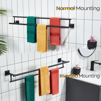 KOKOSIRI Bathroom Towel Bars 36-Inch Double Towel Rails Matte Black Towel Holder Overlength for Kitchen Toilet Stainless Steel B5009BK-L36 - color: Matte Black, size: 36-Inch