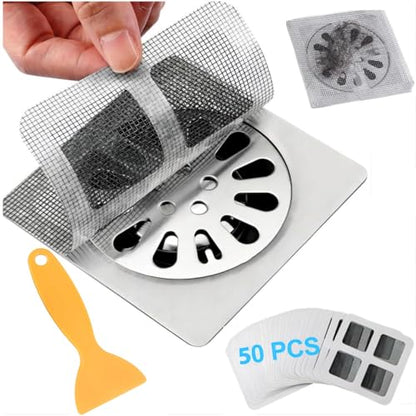 50 Pack Square Disposable Shower Drain Hair Catcher Stickers | Waterproof, For Bathroom Floor, Sink & Bathtub, Easy-Peel, Clog Prevention & Hygiene - size: 50 Square Mesh