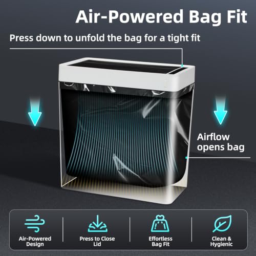 2.7 Gallon Slim Bathroom Touchless Trash Can, Automatic Smart Trash Can with Air-Press Bag Expander, Sensor Lid Waste Bin for Bedroom, Office & RV, White - size: 2.7 Gallon-Standard