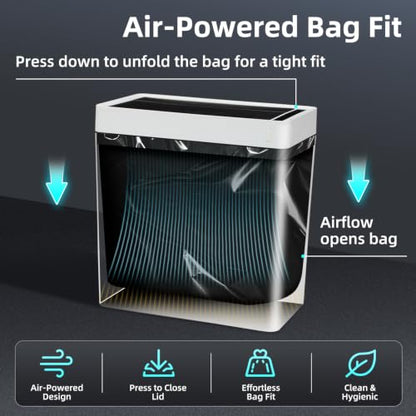 2.7 Gallon Slim Bathroom Touchless Trash Can, Automatic Smart Trash Can with Air-Press Bag Expander, Sensor Lid Waste Bin for Bedroom, Office & RV, White - size: 2.7 Gallon-Standard