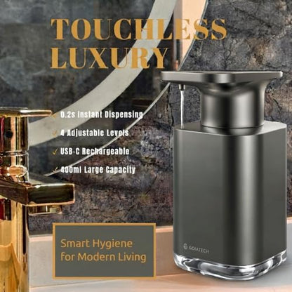 Automatic Soap Dispenser with Digital Display, Touchless Sensor, USB-C Rechargeable, No Drip Pump, 3-Level Adjustable, IPX5 Waterproof, 450ml Capacity – Modern Bathroom & Kitchen Countertop (Grey) - color: Gray