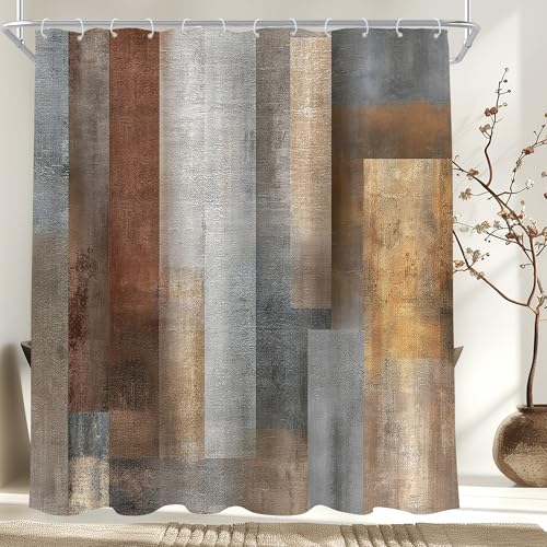 Brown Abstract Grey Rustic Vintage Country Bathroom Shower Curtain Set | 72Wx72H Gray Farmhouse Simple Cool, waterproof HD printed shower curtain, quick-dry fabric, free hooks for easy installation. - color: A-brown, size: 72"W x 72"L (Pack of 1)