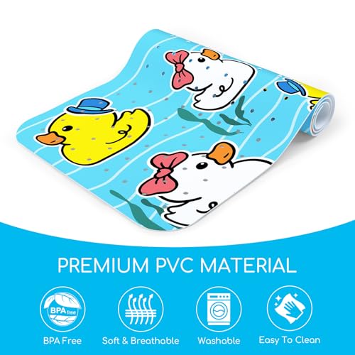 Baby Bath Mat for Tub, Non Slip Kids Bath Shower Mat, Duck | 40 X 16 Inch Large Bathtub Mat with Drain Holes and Suction Cups for Toddlers · Machine Washable and Waterproof - color: Duck