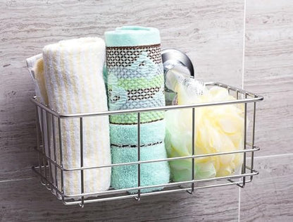 Strong Suction Cups Deep Shower Caddy Bath Shelf Rust-Free Stainless Steel Basket Shampoo Conditioner Holder for Bathroom Kitchen Tidy Organizer