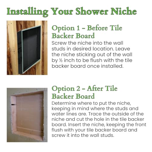 LED Light Shower Niche, Tile-Ready with Integrated Lighting, Prefab Waterproof Foam, Modern Storage for Bathroom Remodels, Soft Warm Light, Niche Douche, Square, 14x14 Inches - size: 14x14