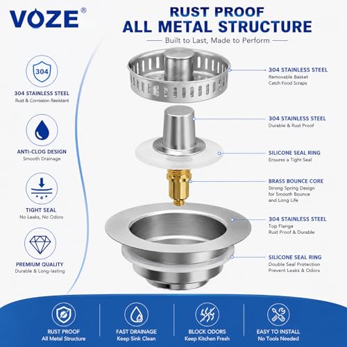 2 Pack Kitchen Sink Drain Strainer & Stopper with Basket, Stainless Steel Drain Plug Cover Catcher for Food Waste - Sink Accessories for Home or Kitchen Sink Shroom Fit US Standard 3-1/2'' Drain Hole