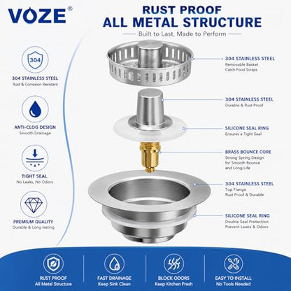 2 Pack Kitchen Sink Drain Strainer & Stopper with Basket, Stainless Steel Drain Plug Cover Catcher for Food Waste - Sink Accessories for Home or Kitchen Sink Shroom Fit US Standard 3-1/2'' Drain Hole