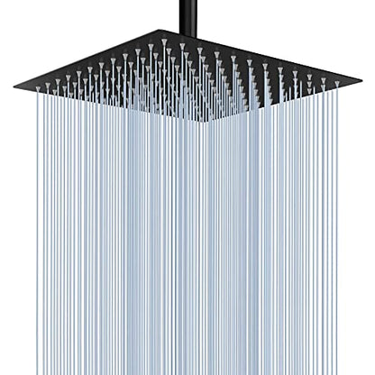 Voolan Rain Shower Head - High Flow Large Rainfall Shower Heads Made of Stainless Steel - Waterfall Bathroom Square Showerhead - Ceiling or Wall Mount (12" Black) - color: Matte Black, size: 12 Inch