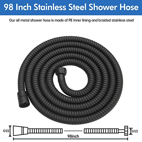 RUMOSE 98 inches Extra Long Shower Hose, Black | Shower Head Extension Hose, Attachment Flexible Handheld Shower Sprayer Hose, Stainless Steel Shower Tube - color: Black, size: 98"