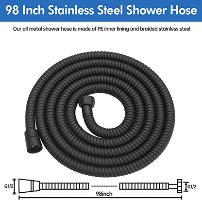 RUMOSE 98 inches Extra Long Shower Hose, Black | Shower Head Extension Hose, Attachment Flexible Handheld Shower Sprayer Hose, Stainless Steel Shower Tube - color: Black, size: 98"