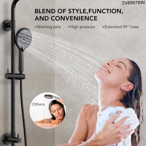 10 Inch High Pressure Rainfall Shower System with Slide Bar, Wall Mount Bathroom Round Shower Faucet Set with Valve, Matte Black - color: Black