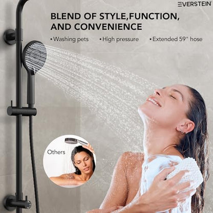 10 Inch High Pressure Rainfall Shower System with Slide Bar, Wall Mount Bathroom Round Shower Faucet Set with Valve, Matte Black - color: Black