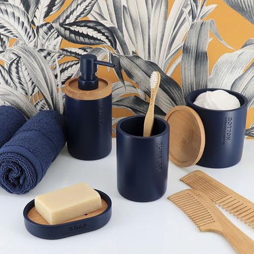 Bathroom Cup, Toothbrush & Toothpaste Holder, Resin, Matte Navy Blue | Compact, Vanity Organizer for Toothbrushes, Razors & Makeup Brushes, Easy to Clean Surface, Durable Construction - color: Navy Blue