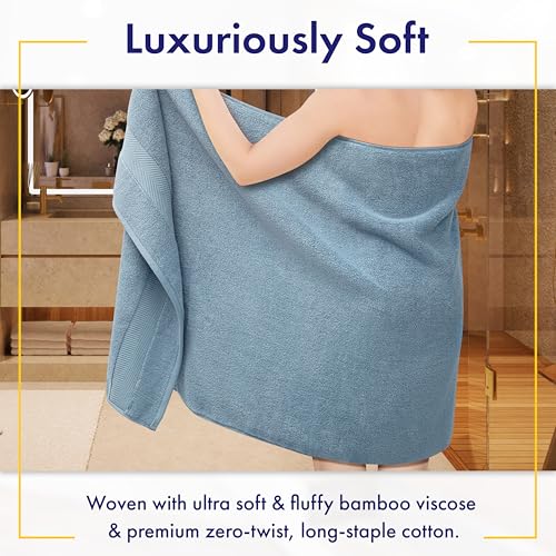 Alusa Home Ultra Soft & Plush Viscose from Bamboo Bath Towels - 700 GSM Luxury Bath Towels - 6 Piece Set - Super Absorbent & Quick Drying (Chambray) - color: Chambray, size: 6pc Towel Set
