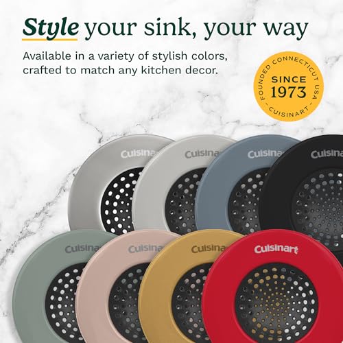 Cuisinart Stainless Steel Kitchen Sink Drain Strainer, 2-Pack, 4.35" | Fits standard 3.5in drains, silicone base and mesh, scratch-safe on steel or porcelain, enamel-coated to resist rust - color: Black