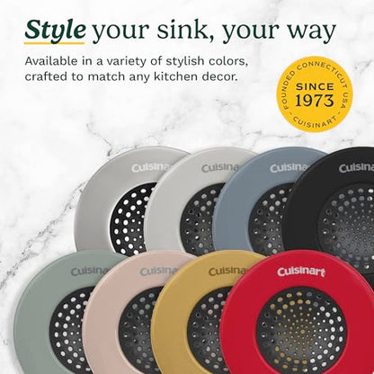 Cuisinart Stainless Steel Kitchen Sink Drain Strainer, 2-Pack, 4.35" | Fits standard 3.5in drains, silicone base and mesh, scratch-safe on steel or porcelain, enamel-coated to resist rust - color: Black