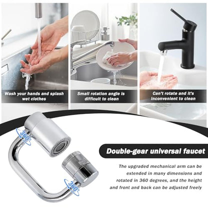 Universal Faucets, 360 Rotatable U Shaped Faucet Extender 2 Modes Adjustable Faucet Aerator Head Replacement for Bathroom Kitchen