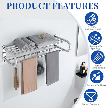Alise Adjustable 16-28 Inches Double Towel Rack for Bathroom,Chrome | Wall Mount Double Towel Racks,SUS304 Stainless Steel Towel Holder,Retractable Towel Shelf with 2 Towel Bars 4 Movable Hooks