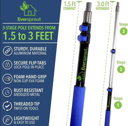 EVERSPROUT 1.5-to-3 Foot Grout Brush Scrubber Pro w/Long Handle Pole | Stiff V-Shape Bristles Built for Corners & Tough Grime | Swivel Design Cleans Shower Tile, Kitchen, Bathroom, Outdoor Concrete - style: Grout Brush + 3' Pole