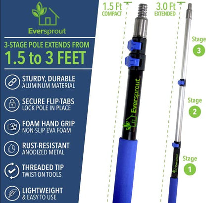 EVERSPROUT 1.5-to-3 Foot Grout Brush Scrubber Pro w/Long Handle Pole | Stiff V-Shape Bristles Built for Corners & Tough Grime | Swivel Design Cleans Shower Tile, Kitchen, Bathroom, Outdoor Concrete - style: Grout Brush + 3' Pole