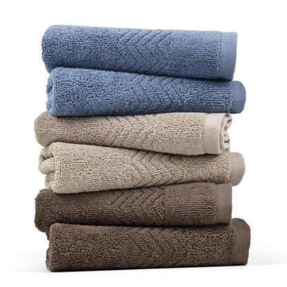 Cleanbear Cotton Washcloths Bath Wash Cloth Set 13” x 13”, 6-Pack 3 Colors | Large Bathroom Wash Cloths for Showering, Soft Enough and Absorbent Face Cloths
