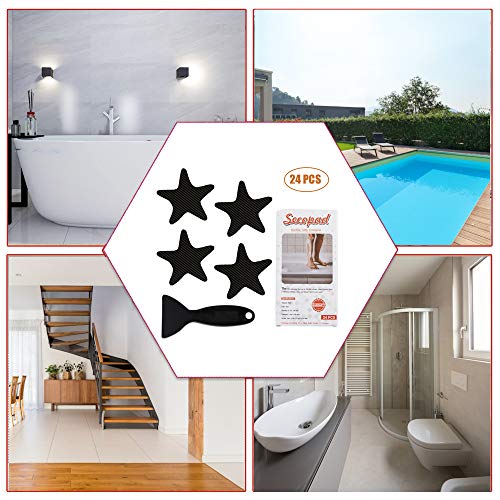 Secopad Anti Slip Shower Stickers, 24 PCS Safety Bathtub Sticker Adhesive Decals with Premium Scraper (Black) - color: Black
