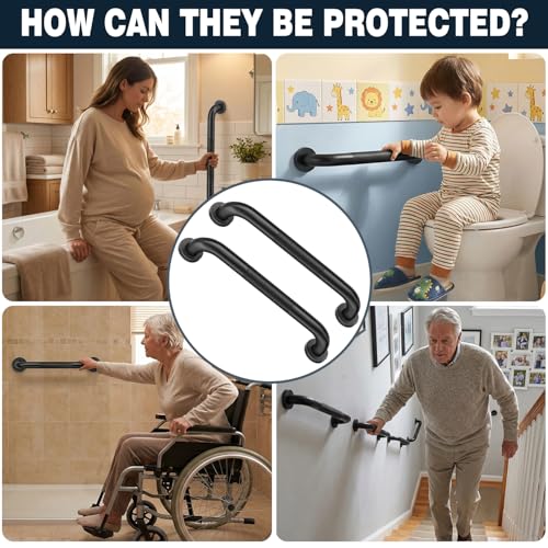 Anti Slip Grab Bars for Shower, 2 Pack 16 Inch Textured Bathroom Safety Grab Bar, 304 Stainless Steel Non-Slip Handle for Seniors Elderly, Handicap Bathtub & Toilet Support, Matte Black