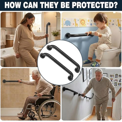 Anti Slip Grab Bars for Shower, 2 Pack 16 Inch Textured Bathroom Safety Grab Bar, 304 Stainless Steel Non-Slip Handle for Seniors Elderly, Handicap Bathtub & Toilet Support, Matte Black