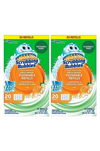 Scrubbing Bubbles Flushable Toilet Bowl Wand Cleaner Refills, Fresh Brush Cleaner Toilet Refill Pads, Removes Limescale & Odors, Citrus Scent, 20 Count (Pack of 2) - size: 20 Count (Pack of 2), style: Refill