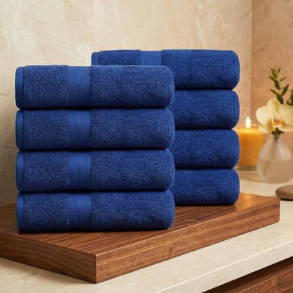 100% Cotton Hand Towels 18x28 Inches, 600 GSM, Soft & Absorbent, Set of 8, Navy - color: Navy, size: Hand Towel Set of 8