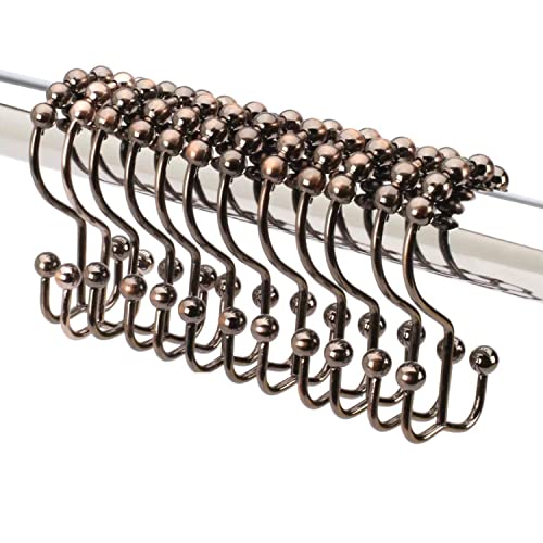 2lbDepot Shower Curtain Rings Hooks - Bronze Finish - Premium 18/8 Stainless Steel - Oil Rubbed Double Hooks with Easy Glide Rollers Rust Resistant - Six Finishes Available - Set of 12 for Shower Rod - color: Oil Rubbed Bronze