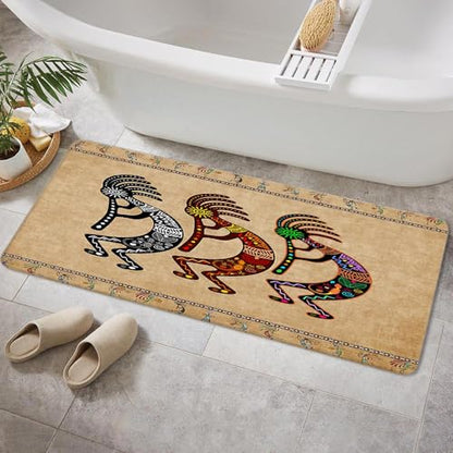 JAWO Southwestern Bathroom Rug - Ethnic Tribal Kokopelli Design, Geometric Retro Abstract Art, Memory Foam (19x31 inches), Brown - color: Brown, size: 1'7" x 2'7" (Rectangular)