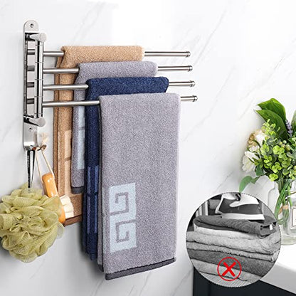 NearMoon Swivel Towel Rack, 13.8" Thicken 304 Stainless Steel 4-Arm Towel Bar, Space Saving Wall Mounted Towel Holder with Hook, Rustproof Swing Out Towel Hanger for Bathroom, Kitchen (Chrome Finish) - color: Chrome Finish, size: 13.8 Inch