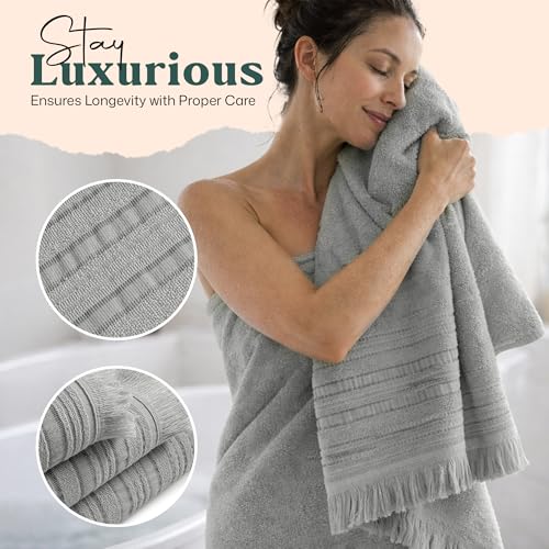 Chakra Derin 40% Rayon Derived from Bamboo 60% Turkish Cotton Bath Towels Set, 3-Piece Luxury 13"x13" Washcloth, 20''x30'' Hand & 30"x56" Bath Towel Set for Bathroom, Pearl Blue/Smoke Grey - color: Pearl Blue/Smoke Grey - Derin, size: 3-Piece Set - (13"x1