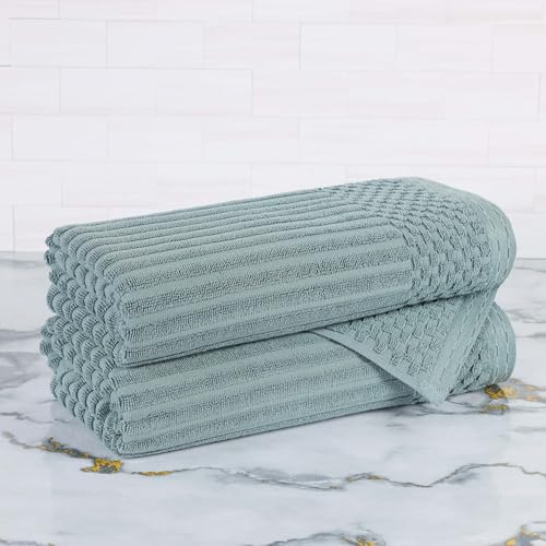 SUPERIOR Cotton 2-Piece Solid and Ribbed Bath Towel Set, Bath Towels- 27" x 54", Basil - color: Basil, size: Bath Towel 2-Pack