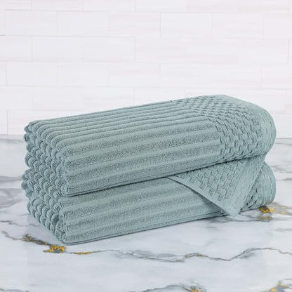 SUPERIOR Cotton 2-Piece Solid and Ribbed Bath Towel Set, Bath Towels- 27" x 54", Basil - color: Basil, size: Bath Towel 2-Pack