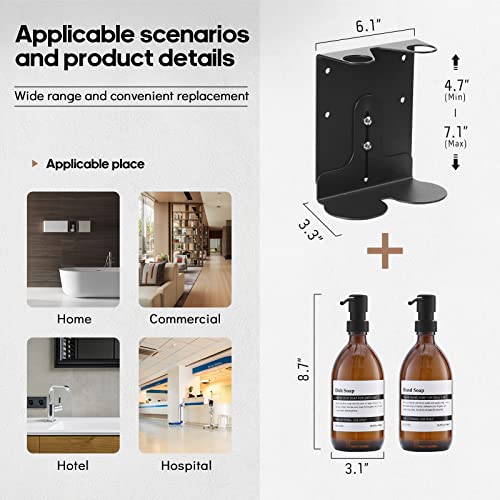 Glass No-Drill Wall Mounted Shower Soap Dispenser, Hand Soap Dispenser with Adjustable Stainless Steel Holder for Bathroom and Kitchen-(Black 1 Chamber, 18 OZ) - color: Black