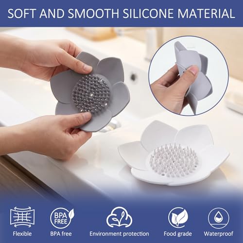 JJUNW 2 Pack Silicone Soap Holder with Self Draining, Lotus Shower Steamer Trays Soap Dish for Shower Sink Bathtub - Non-Slip Bar Soap Saver Extend Soap Life